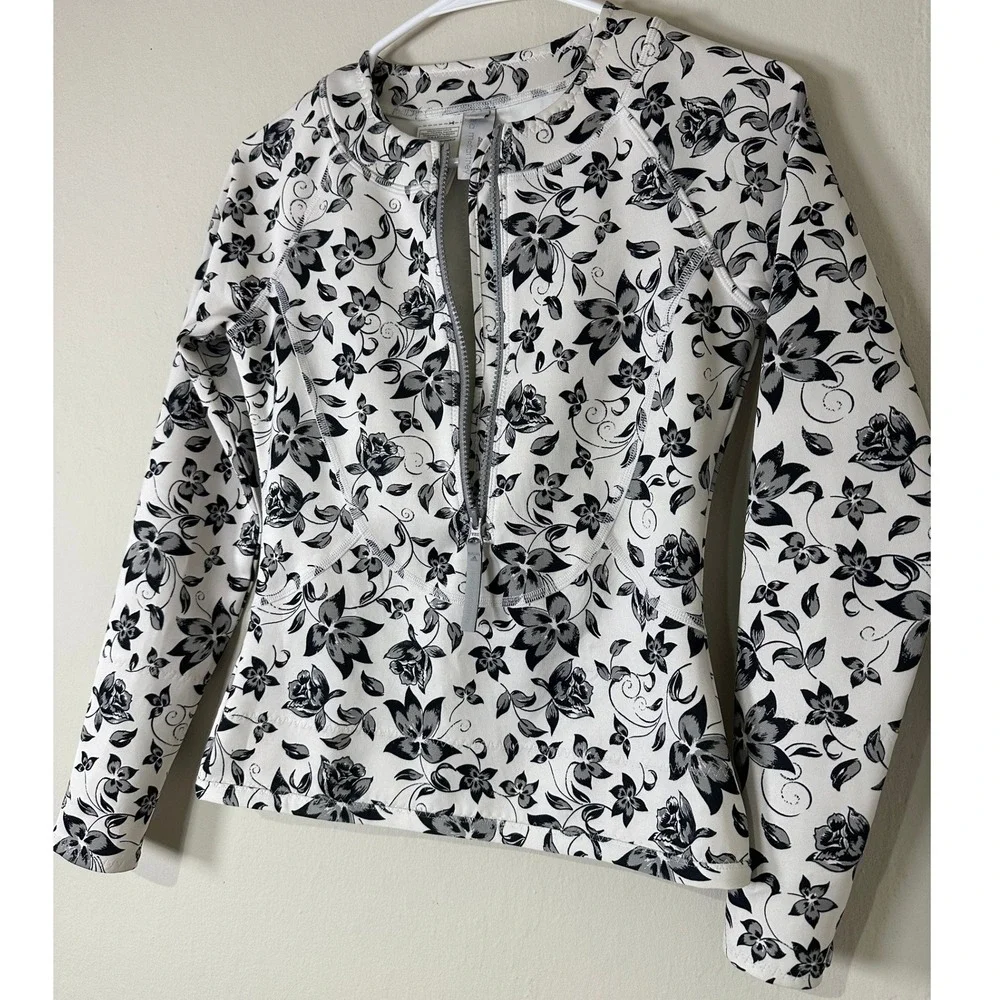Adidas by Stella McCartney Floral Rash Guard Long Sleeve Swim Top Black White S - Picture 8 of 11